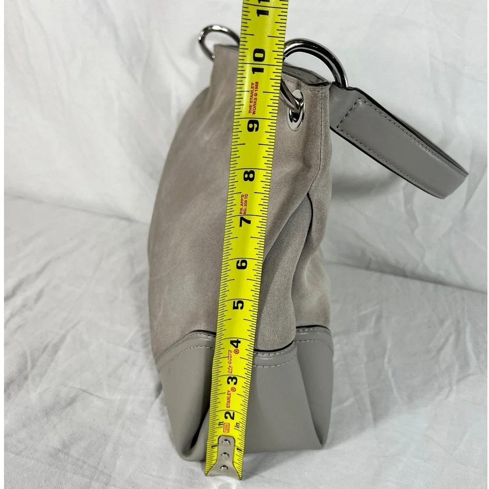 Michael Kors Handbag Gray Taupe Suede Leather Hobo Shoulder‎ Bag Silver MK Logo